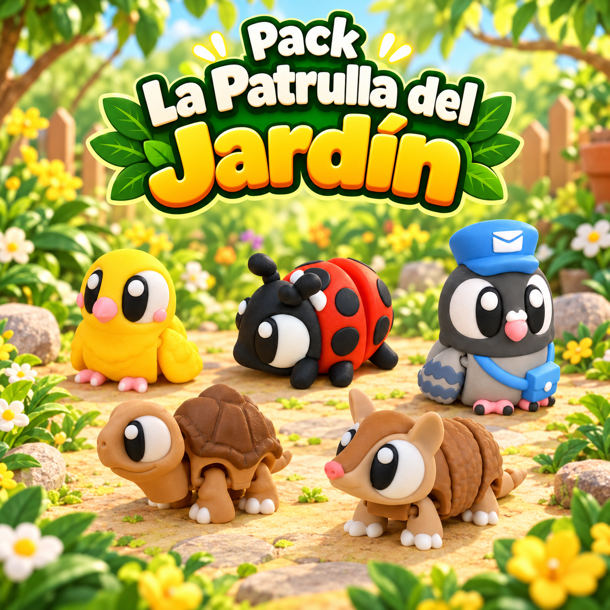 La Patrulla del Jardín: pack Wompy Pals con Trino, Tulia, Carta, Toto y Rulo.